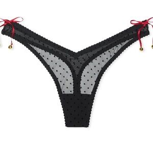✨ Victoria’s Secret Very Sexy Jingle Bells Mesh Thong Panty ✨ M / NWT / Black